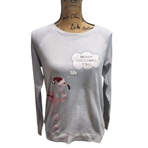 Womens ND Intimates‎ Gray Flamingo Merry Christmas Yall Long Sleeve Sweatshirt S
